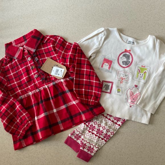 Red Plaid Dress/Top and Pajama Set Girls 2T - Picture 7 of 15